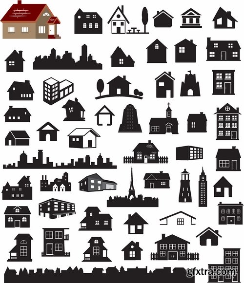 Different buldings in vector set from stock - 25 Eps