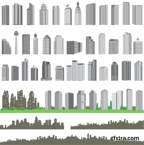 Different buldings in vector set from stock - 25 Eps