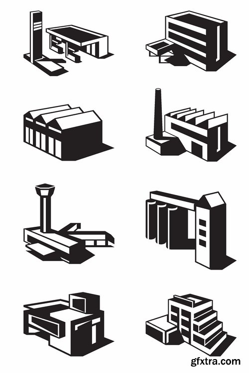 Different buldings in vector set from stock - 25 Eps