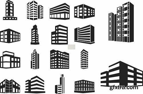 Different buldings in vector set from stock - 25 Eps