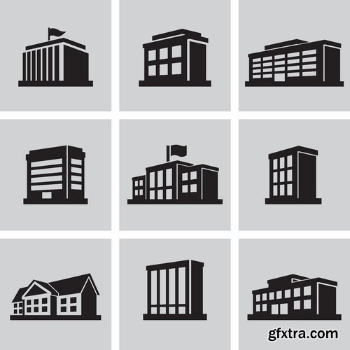 Different buldings in vector set from stock - 25 Eps