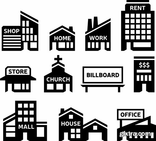 Different buldings in vector set from stock - 25 Eps