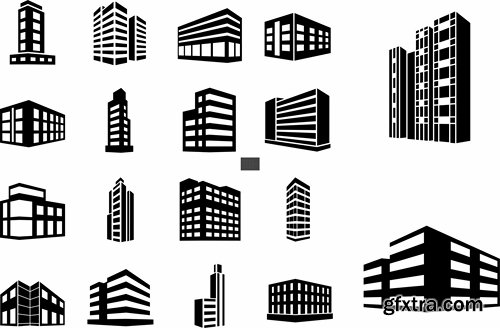 Different buldings in vector set from stock - 25 Eps