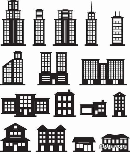Different buldings in vector set from stock - 25 Eps