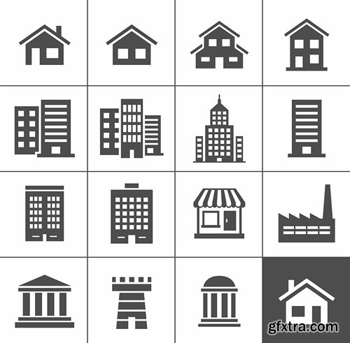 Different buldings in vector set from stock - 25 Eps