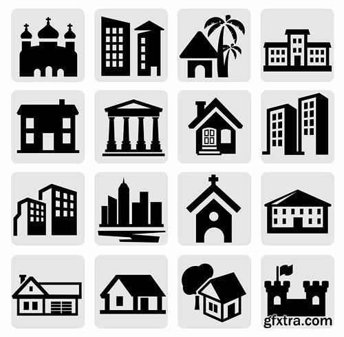 Different buldings in vector set from stock - 25 Eps