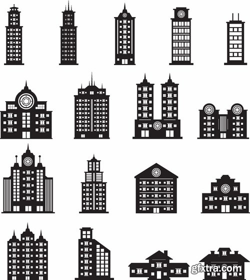 Different buldings in vector set from stock - 25 Eps
