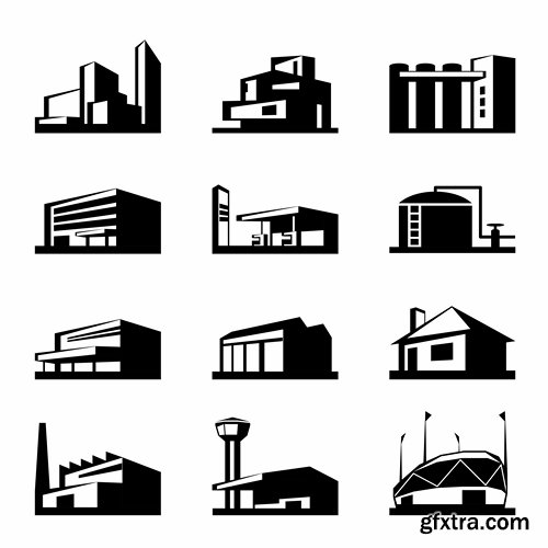 Different buldings in vector set from stock - 25 Eps