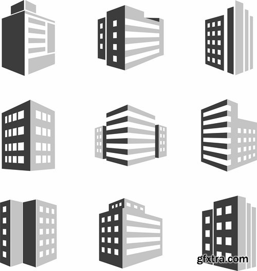 Different buldings in vector set from stock - 25 Eps