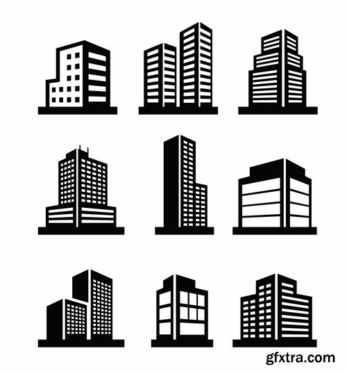 Different buldings in vector set from stock - 25 Eps