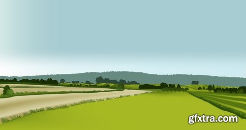 Green fields and rural landscapes in vector from stock - 25 Eps