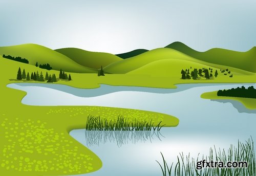 Green fields and rural landscapes in vector from stock - 25 Eps