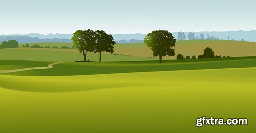 Green fields and rural landscapes in vector from stock - 25 Eps