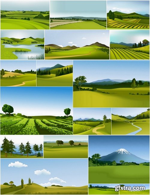 Green fields and rural landscapes in vector from stock - 25 Eps