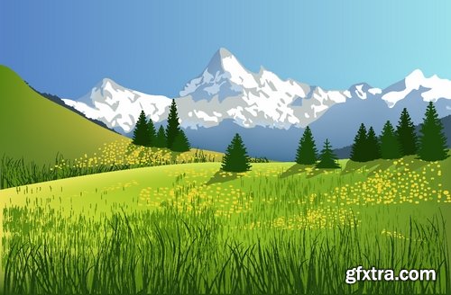 Green fields and rural landscapes in vector from stock - 25 Eps
