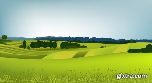 Green fields and rural landscapes in vector from stock - 25 Eps