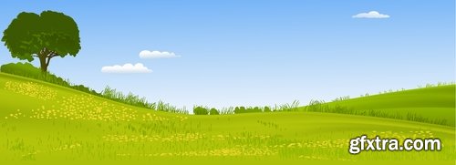 Green fields and rural landscapes in vector from stock - 25 Eps