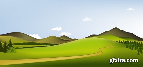 Green fields and rural landscapes in vector from stock - 25 Eps