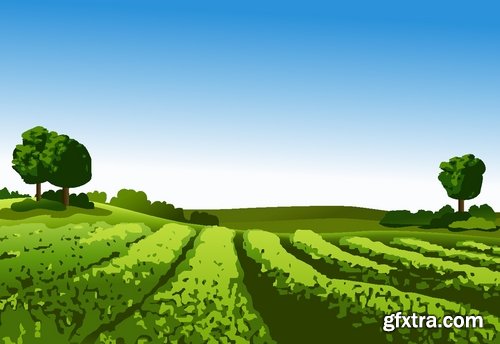 Green fields and rural landscapes in vector from stock - 25 Eps