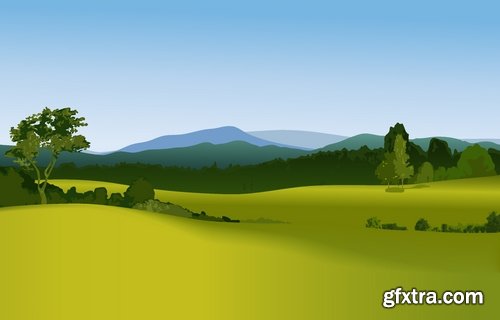 Green fields and rural landscapes in vector from stock - 25 Eps