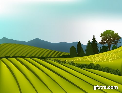 Green fields and rural landscapes in vector from stock - 25 Eps