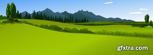 Green fields and rural landscapes in vector from stock - 25 Eps