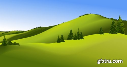 Green fields and rural landscapes in vector from stock - 25 Eps