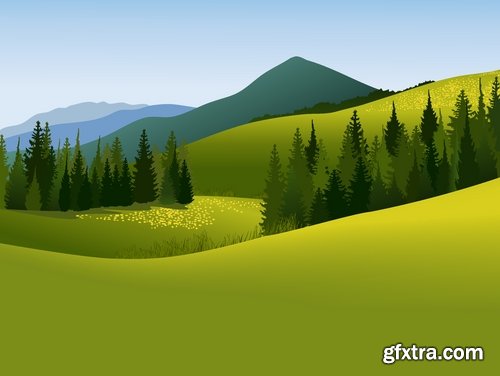 Green fields and rural landscapes in vector from stock - 25 Eps