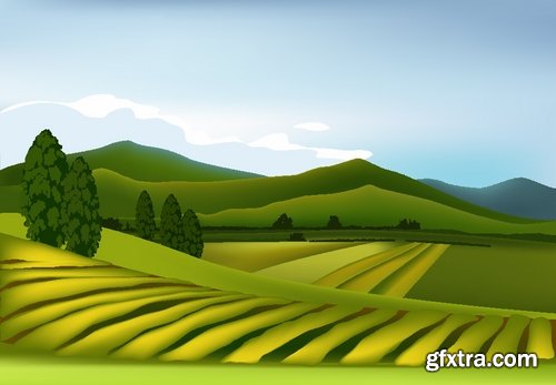 Green fields and rural landscapes in vector from stock - 25 Eps
