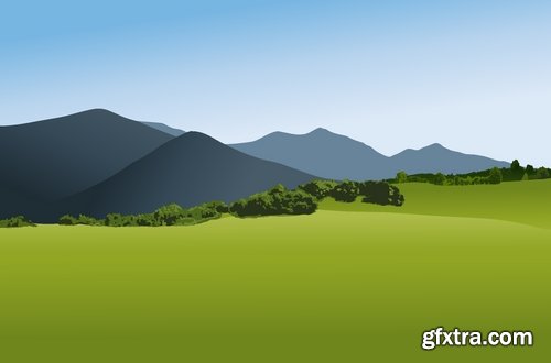 Green fields and rural landscapes in vector from stock - 25 Eps