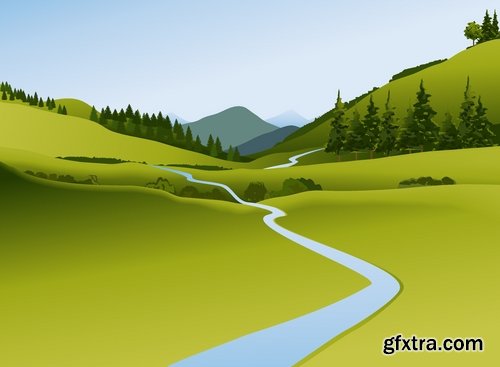 Green fields and rural landscapes in vector from stock - 25 Eps
