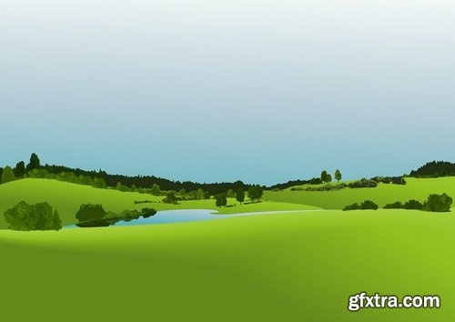 Green fields and rural landscapes in vector from stock - 25 Eps