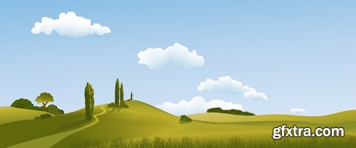 Green fields and rural landscapes in vector from stock - 25 Eps