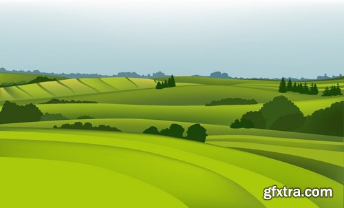 Green fields and rural landscapes in vector from stock - 25 Eps
