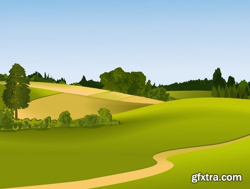 Green fields and rural landscapes in vector from stock - 25 Eps
