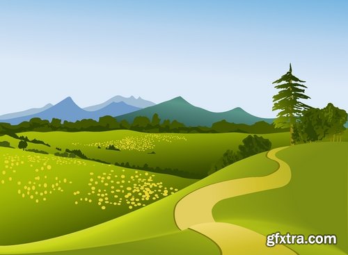 Green fields and rural landscapes in vector from stock - 25 Eps
