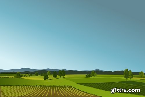 Green fields and rural landscapes in vector from stock - 25 Eps