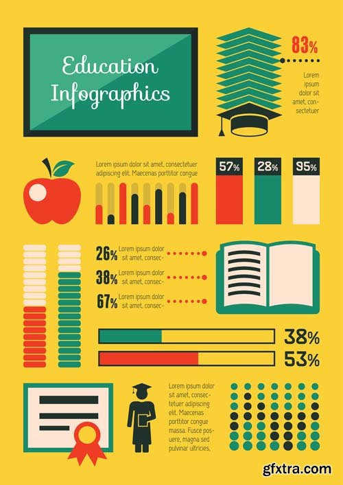 Education infographics and flat icons design, 25xEPS