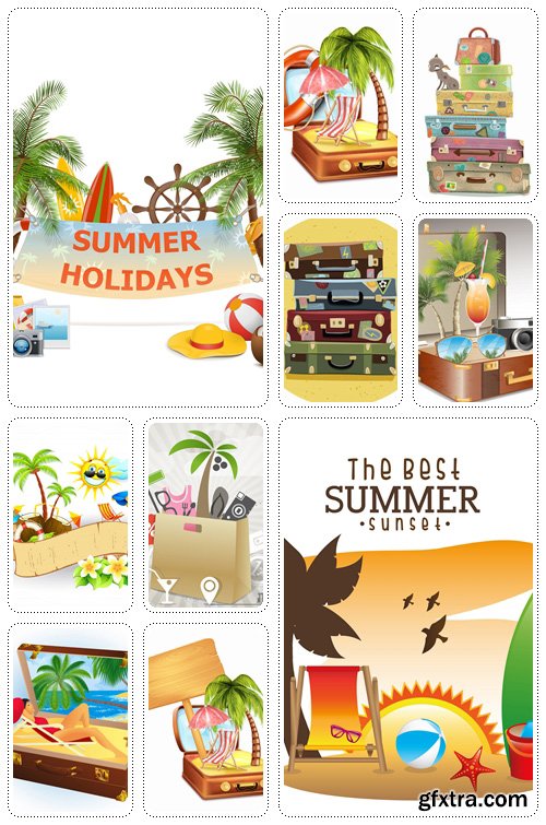 Summer vacation: a trip, sea, sun, vacation, holiday - Vector