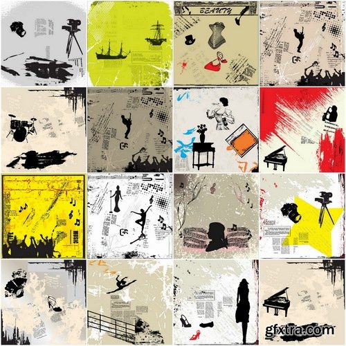 Grunge Backgrounds with different silhouette in vector from stock - 25 Eps