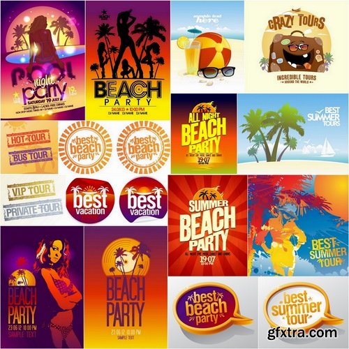 Summer concept and summer elements for flyers design in vector from stock - 25 Eps