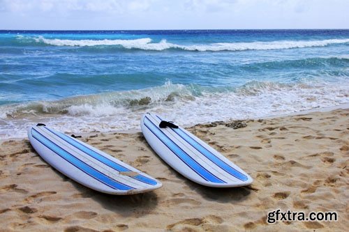 Stock Photo: Surfboards at beach