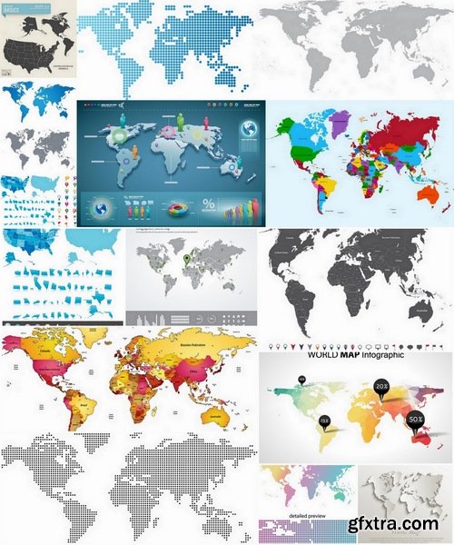 World Map and countris maps in vector from stock - 25 Eps