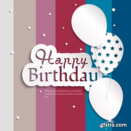 Stock: Vector birthday card with curling stream, confetti, balloons