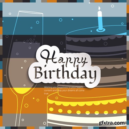 Stock: Vector birthday card with curling stream, confetti, balloons