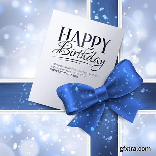 Stock: Vector birthday card with curling stream, confetti, balloons