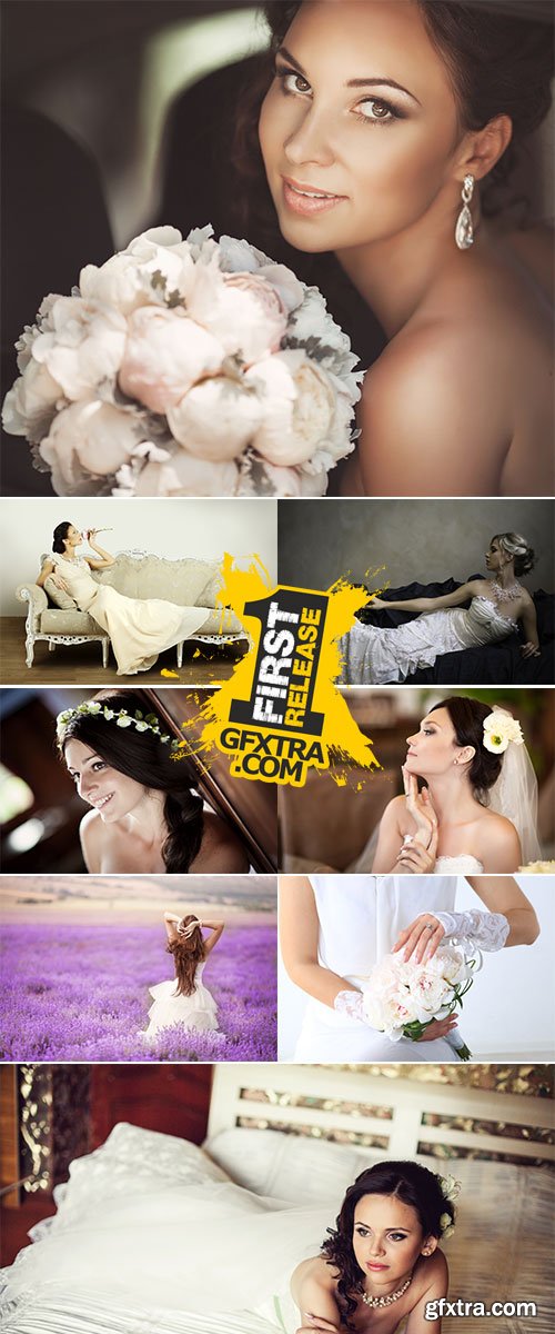 Stock Photo: Lace white wedding dress with long sleeves