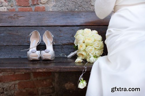 Stock Photo: Lace white wedding dress with long sleeves