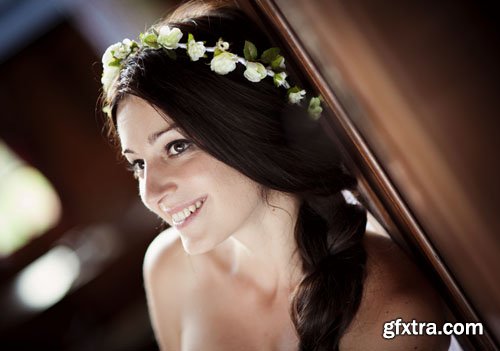 Stock Photo: Lace white wedding dress with long sleeves