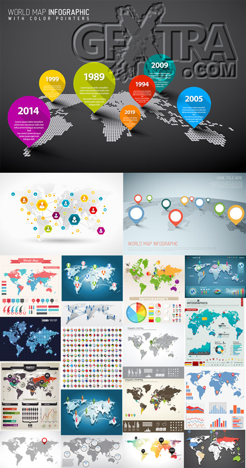 World map pointers, infographics